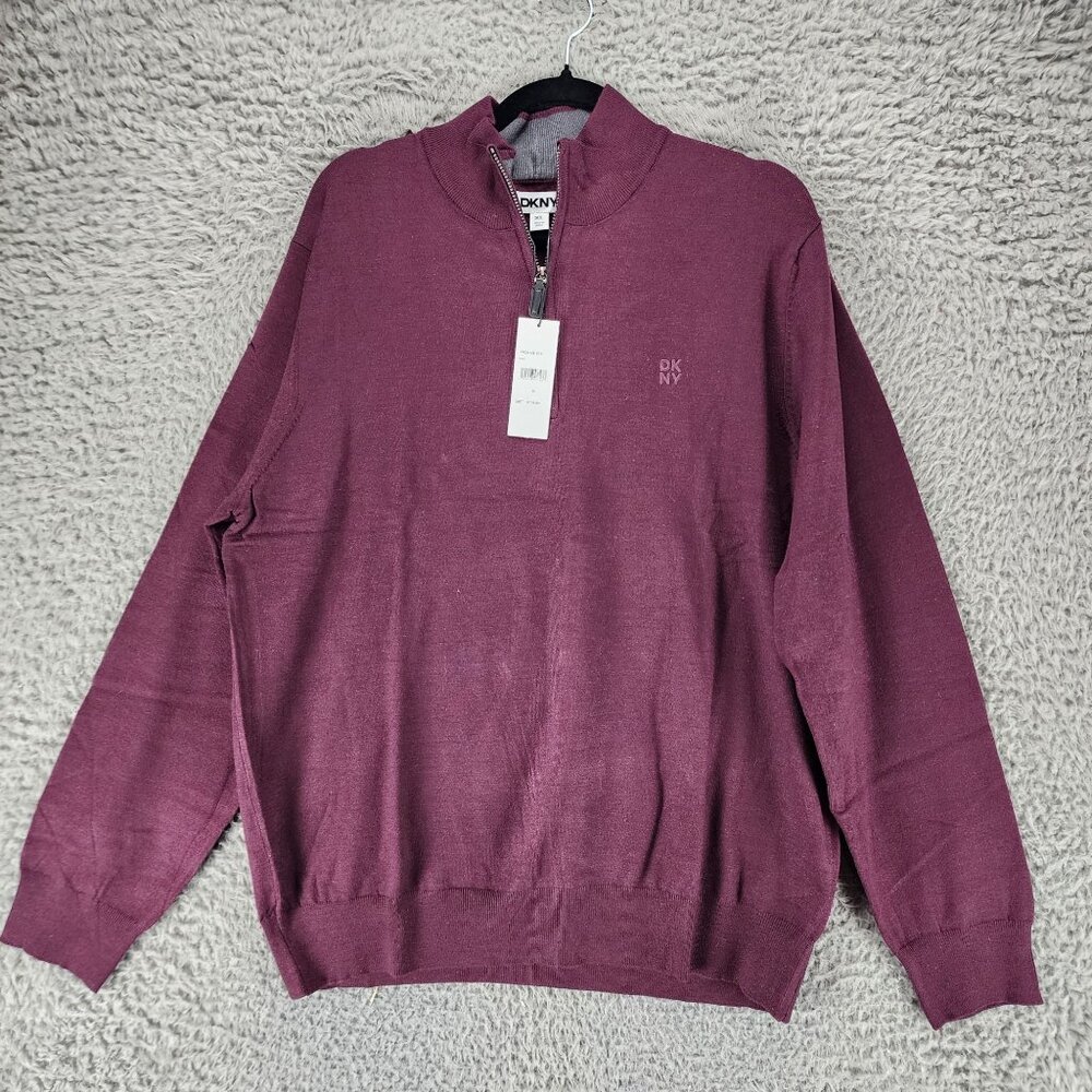 DKNY Sweater Mens XL Wine Red Long Sleeve 1/4 Zip Knit Pullover *NWT*